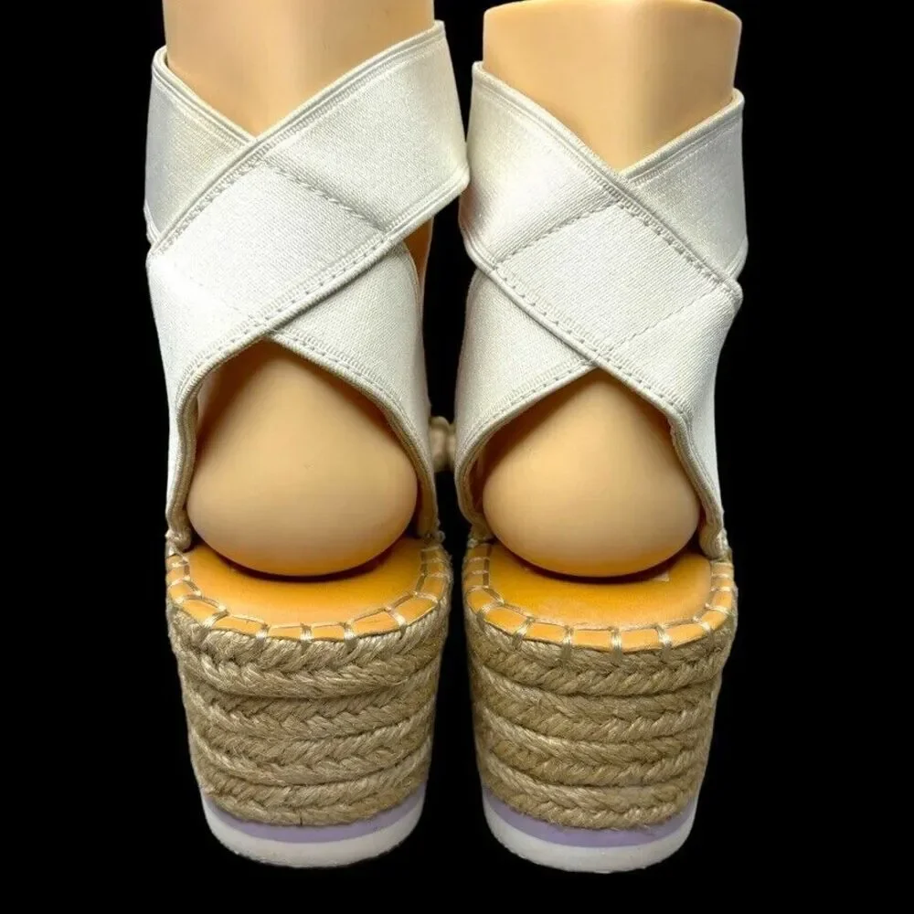 Dolce‎ Vita Lury White Fabric Elastic Platform Wedge Espadrille Womens Size 9M